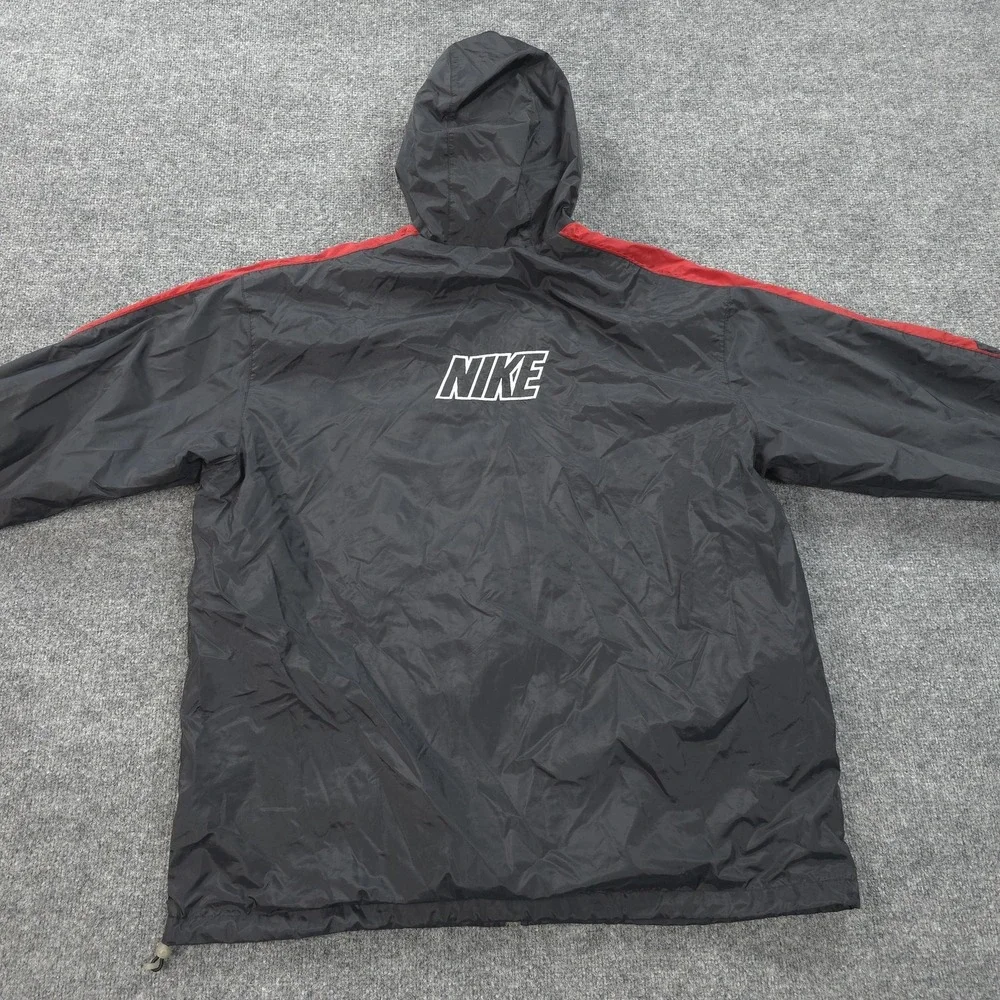 Vintage‎ Nike Jacket Mens XL Black Red Hooded Full Zip Windbreaker Lined Y2K
